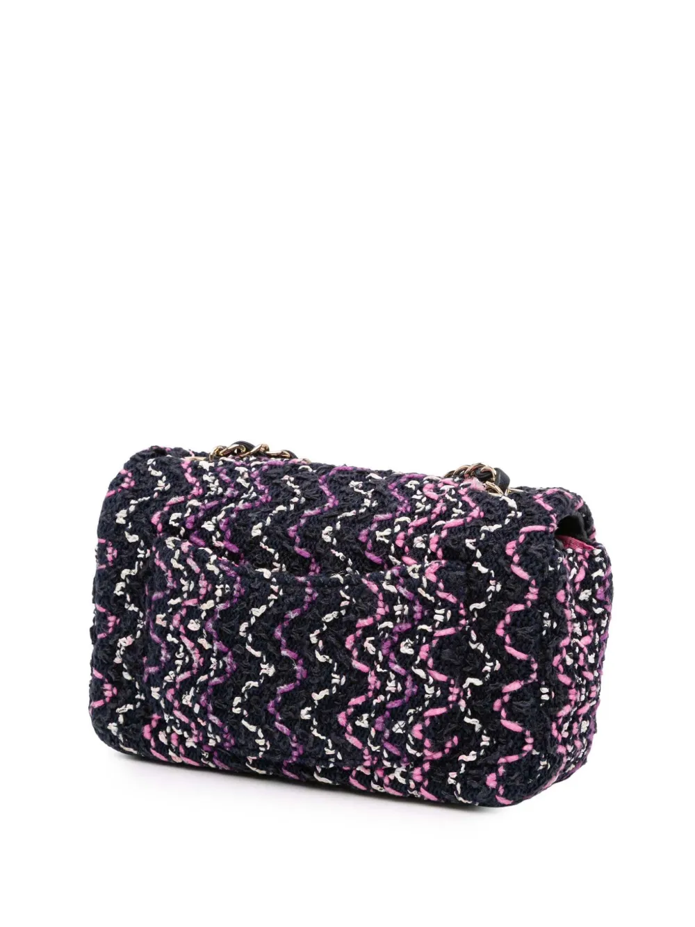 Pre-owned Chanel 2021 Mini Rectangular Classic Multicolor Cotton Stitched Single Flap Crossbody Bag In Purple