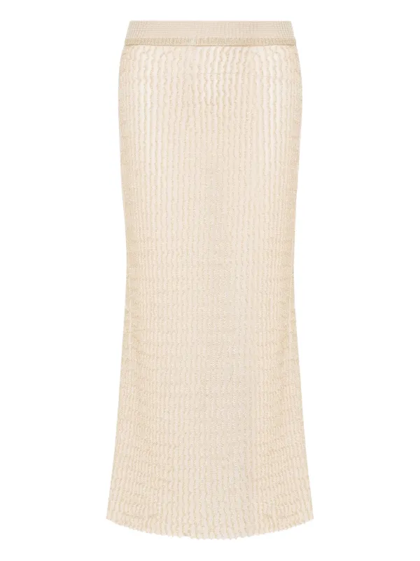 Maison Margiela Ribbed-knit Midi Skirt in Neutrals