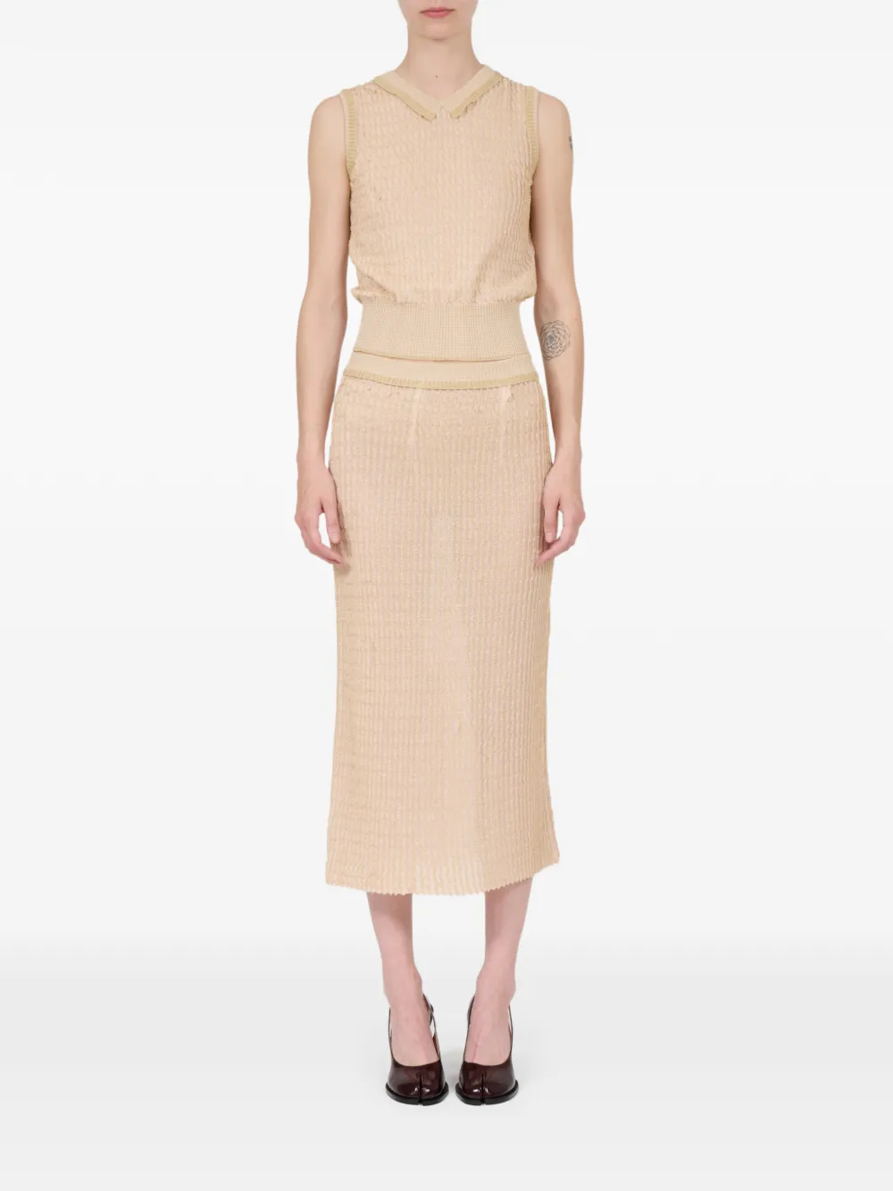 Maison Margiela ribbed-knit midi skirt - Beige