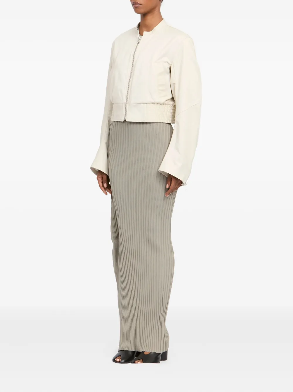 Mm6 Maison Margiela Zip-up Ruched Bomber Jacket In Neutral