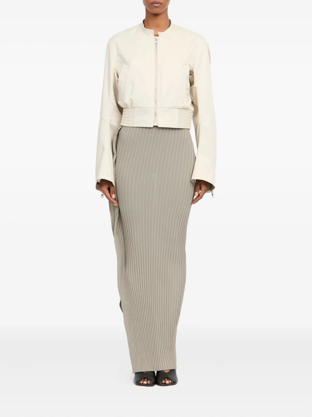 Mm6 Maison Margiela Zip-up Ruched Bomber Jacket In Neutral