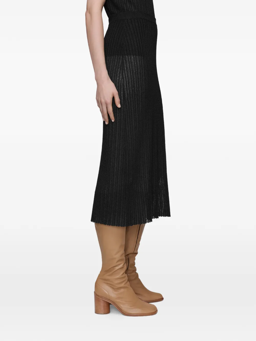 Maison Margiela Ribbed Knit Midi Skirt In Black