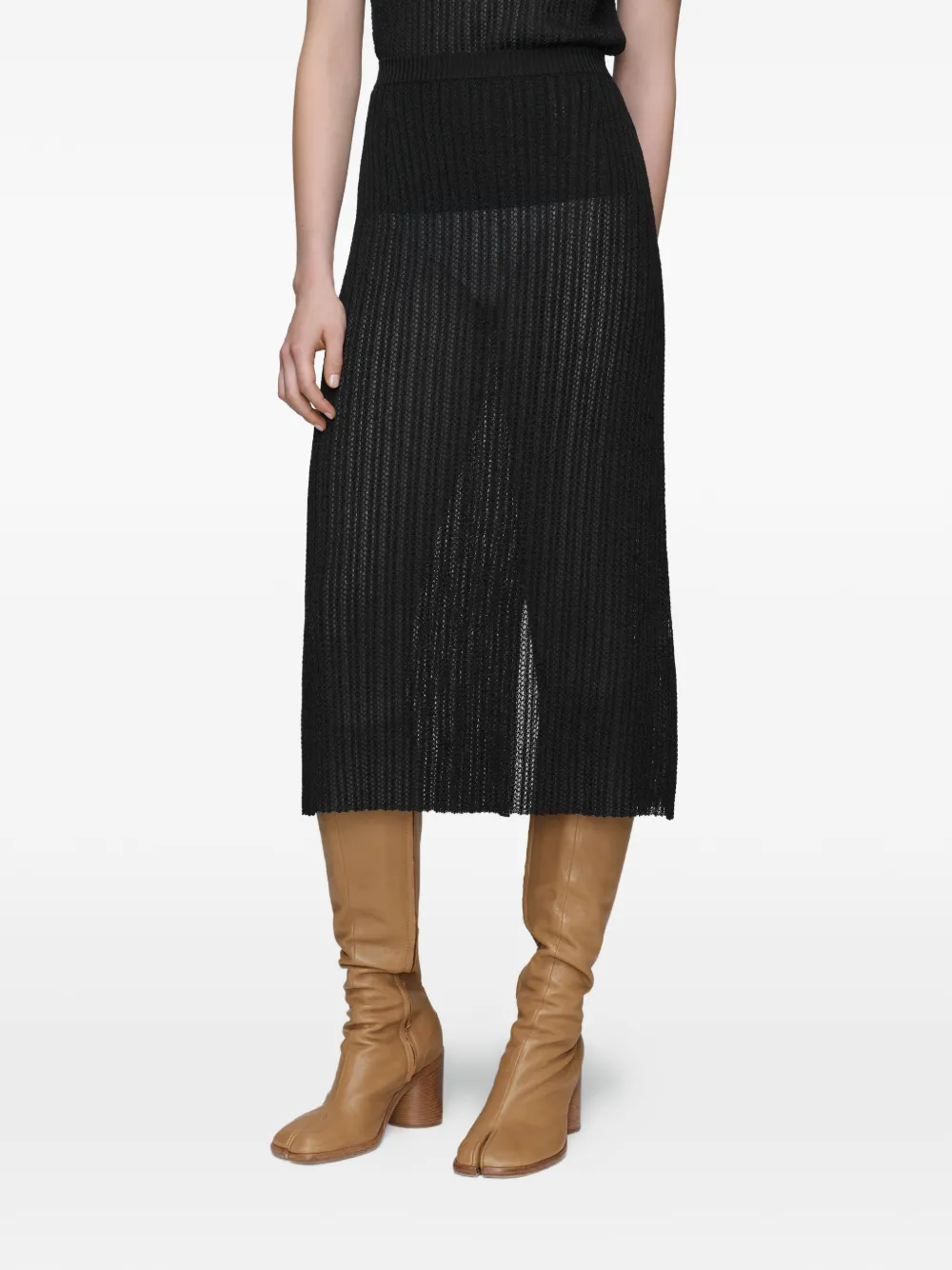Maison Margiela Ribbed Knit Midi Skirt In Black