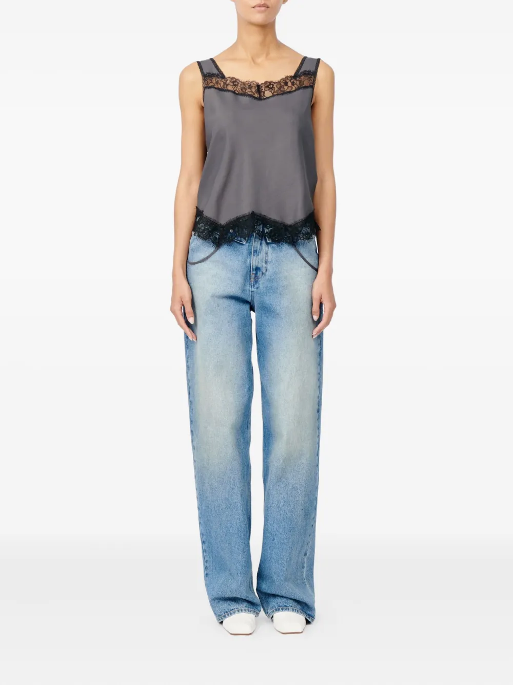 MM6 Maison Margiela Top met afwerking van kant Grijs