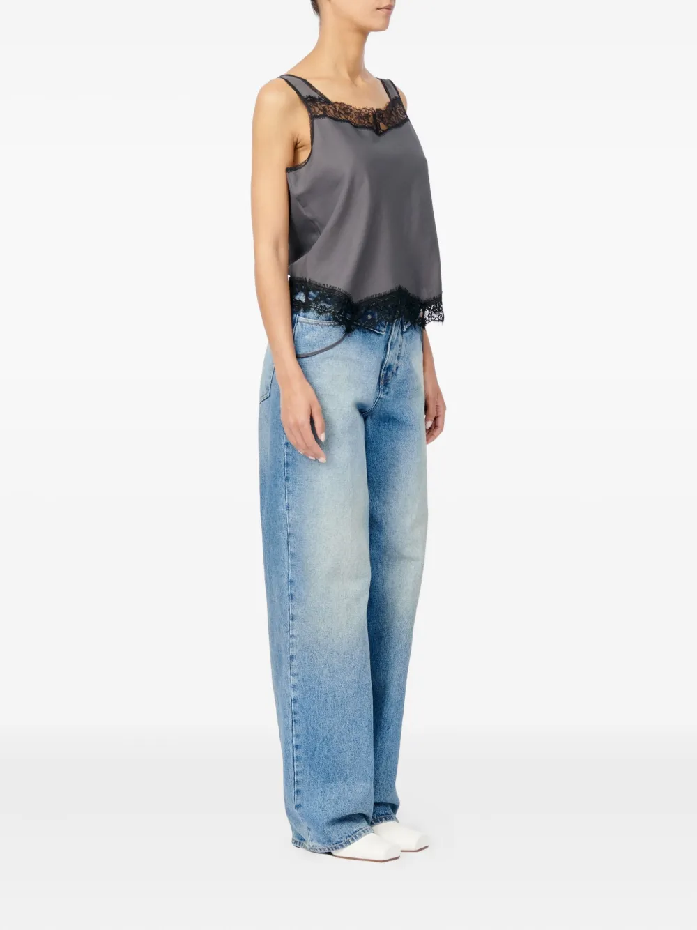 MM6 Maison Margiela Top met afwerking van kant Grijs