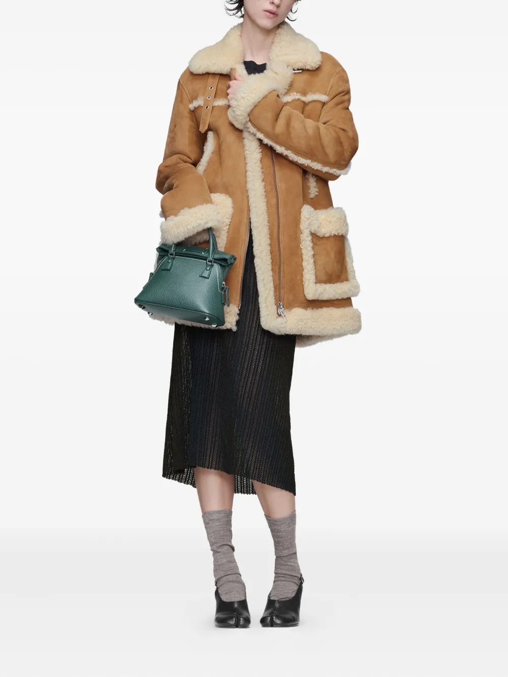 Maison Margiela Shearling-trim Suede Jacket In Brown