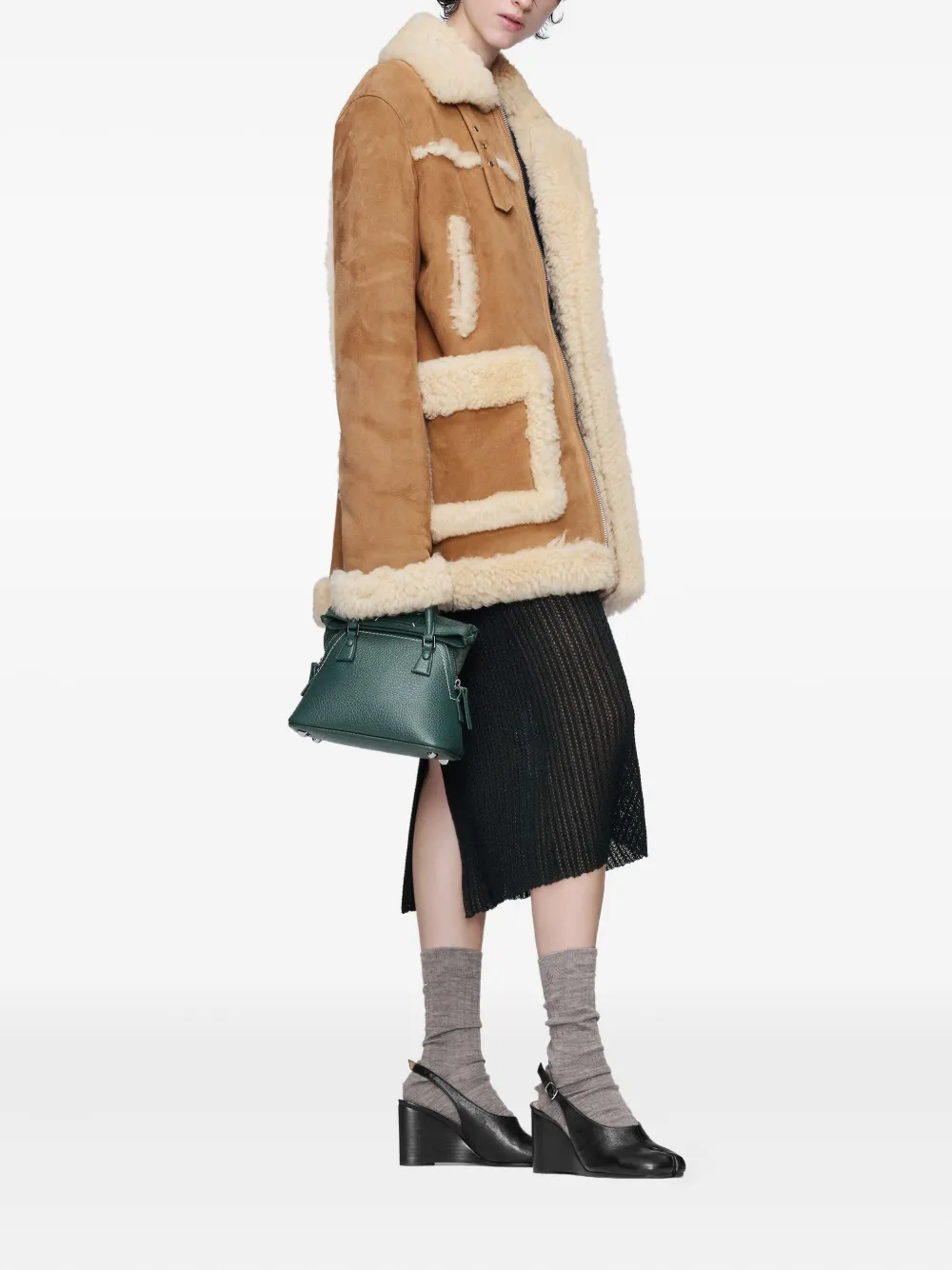Maison Margiela Shearling-trim Suede Jacket In Brown