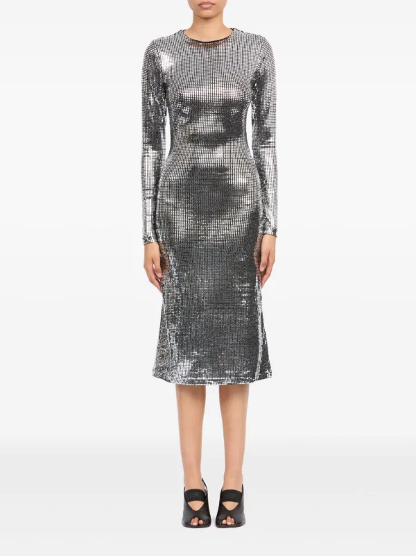 fitted lace wedding dress Cosmic Disco Sequined Long Sleeve Midi Dress Medium (4/6) / Iridescent main image 1