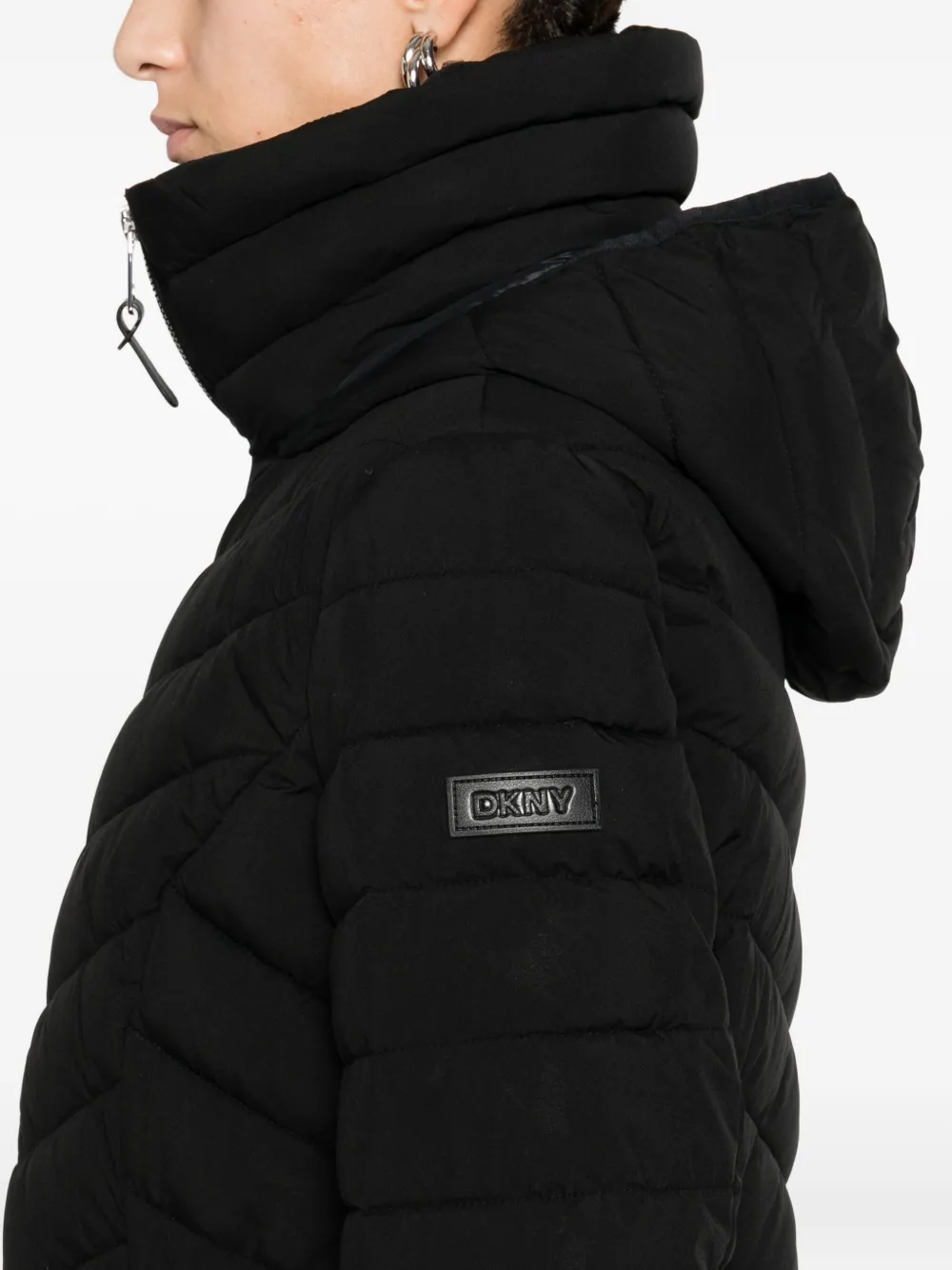Dkny Zip-up Quilted Parka Coat In Black