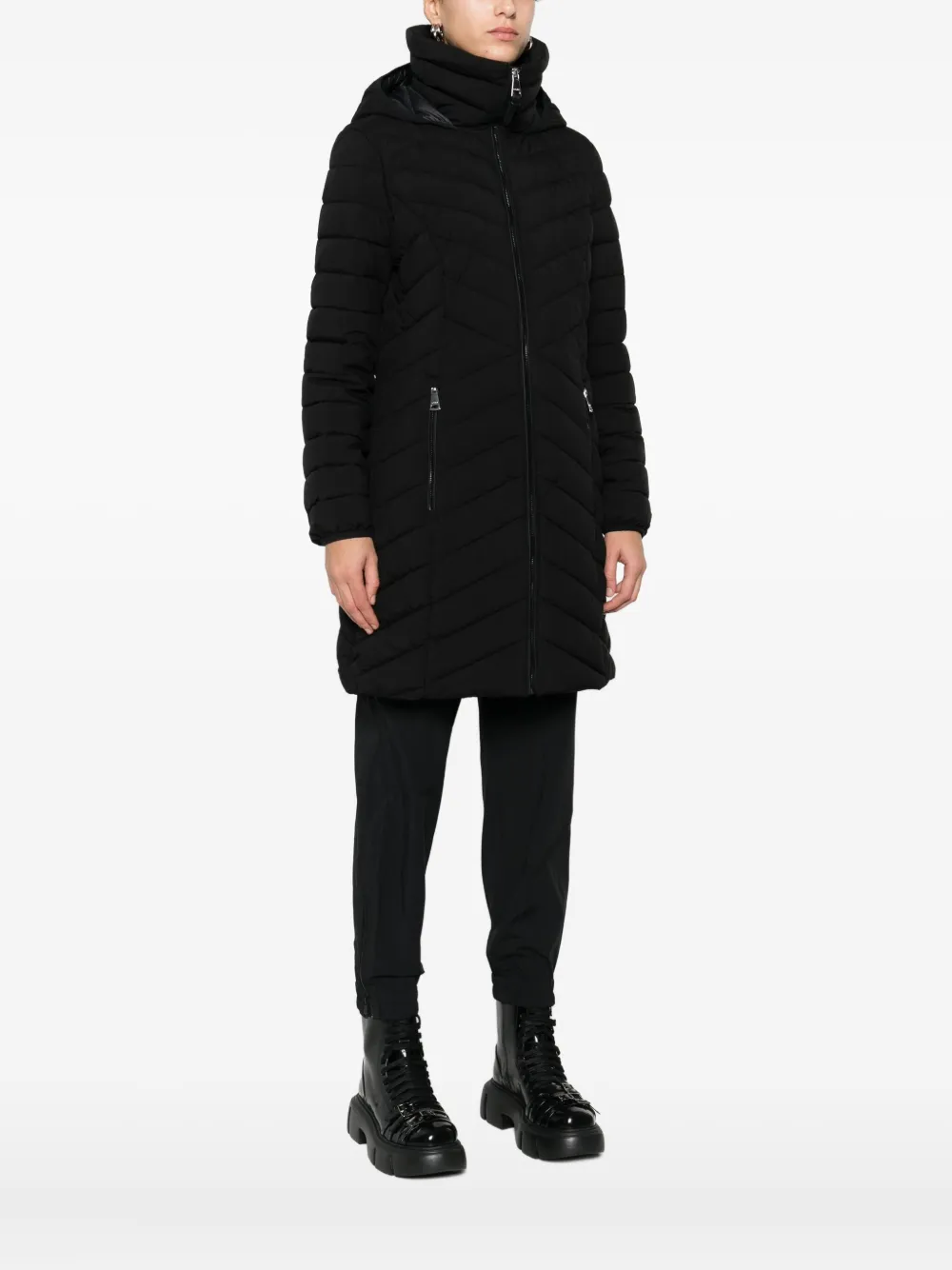 Dkny Zip-up Quilted Parka Coat In Black