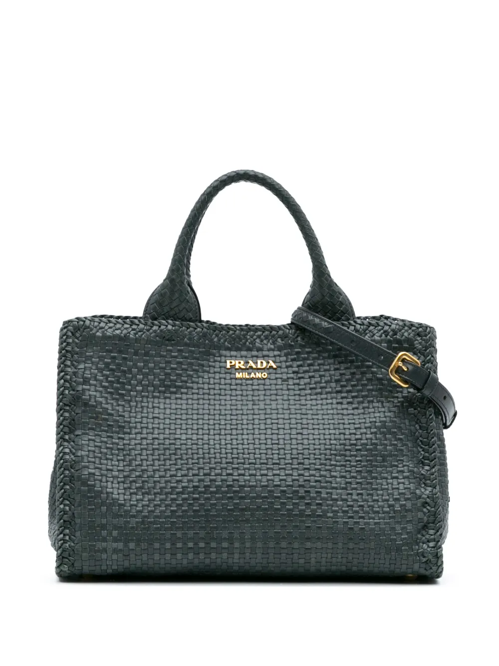 Prada Pre-Owned 2013-2025 ゴートスキン ウーブン マドラス サッチェルバッグ - グリーン Prada Pre-Owned 2013-2025 ゴートスキン ウーブン マドラス サッチェルバッグ - グリーン