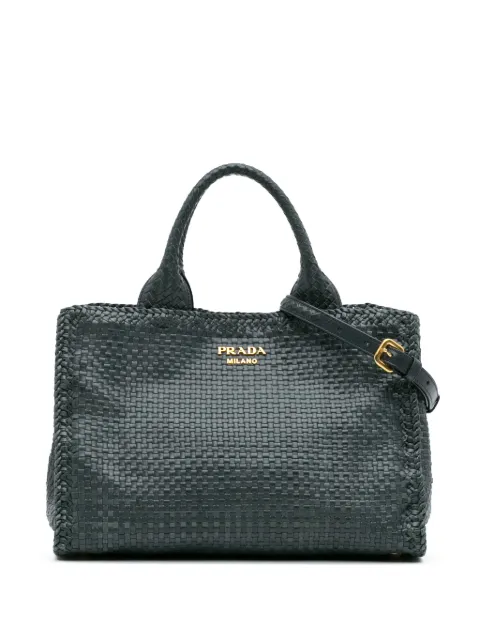 Prada Pre-Owned bolsa satchel Goatskin Woven Madras 2013-2025