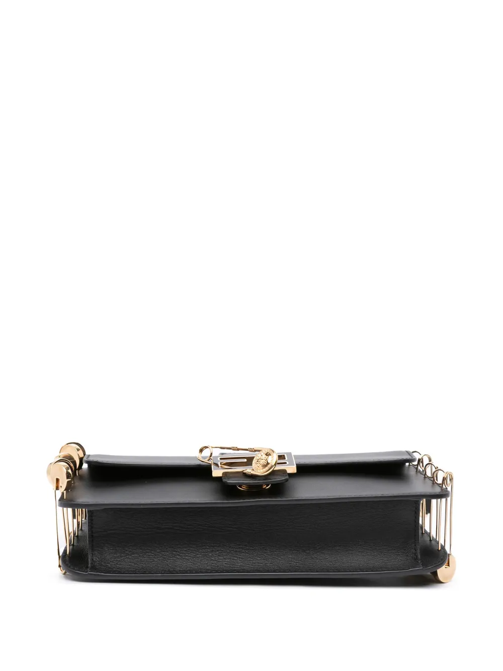 Pre-owned Fendi 2010-2025 Versace Vitello Seta Fendace Brooch Baguette Satchel In Black