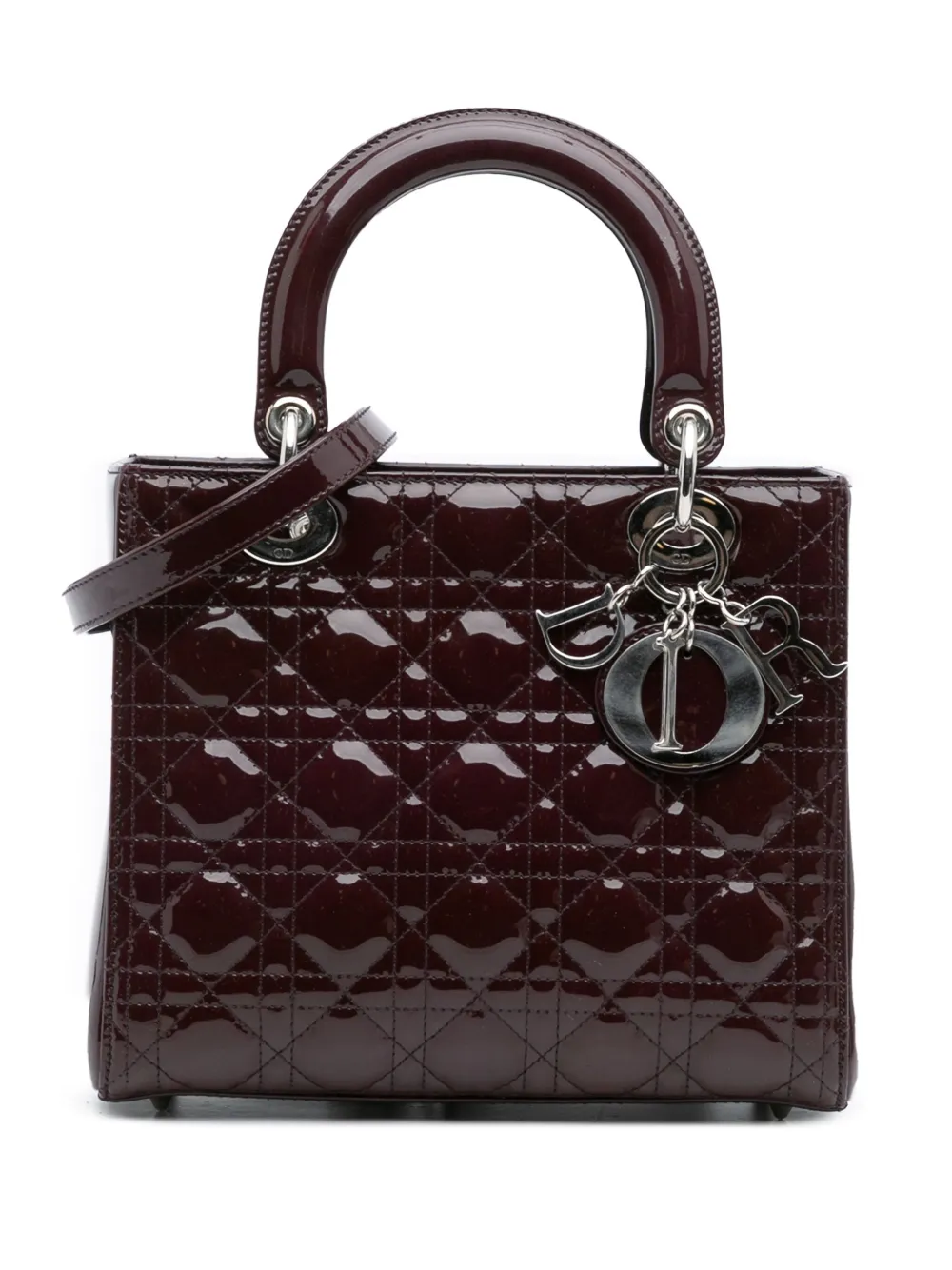 Pre-owned Dior 2011 Medium Patent Cannage Lady Satchel In Purple