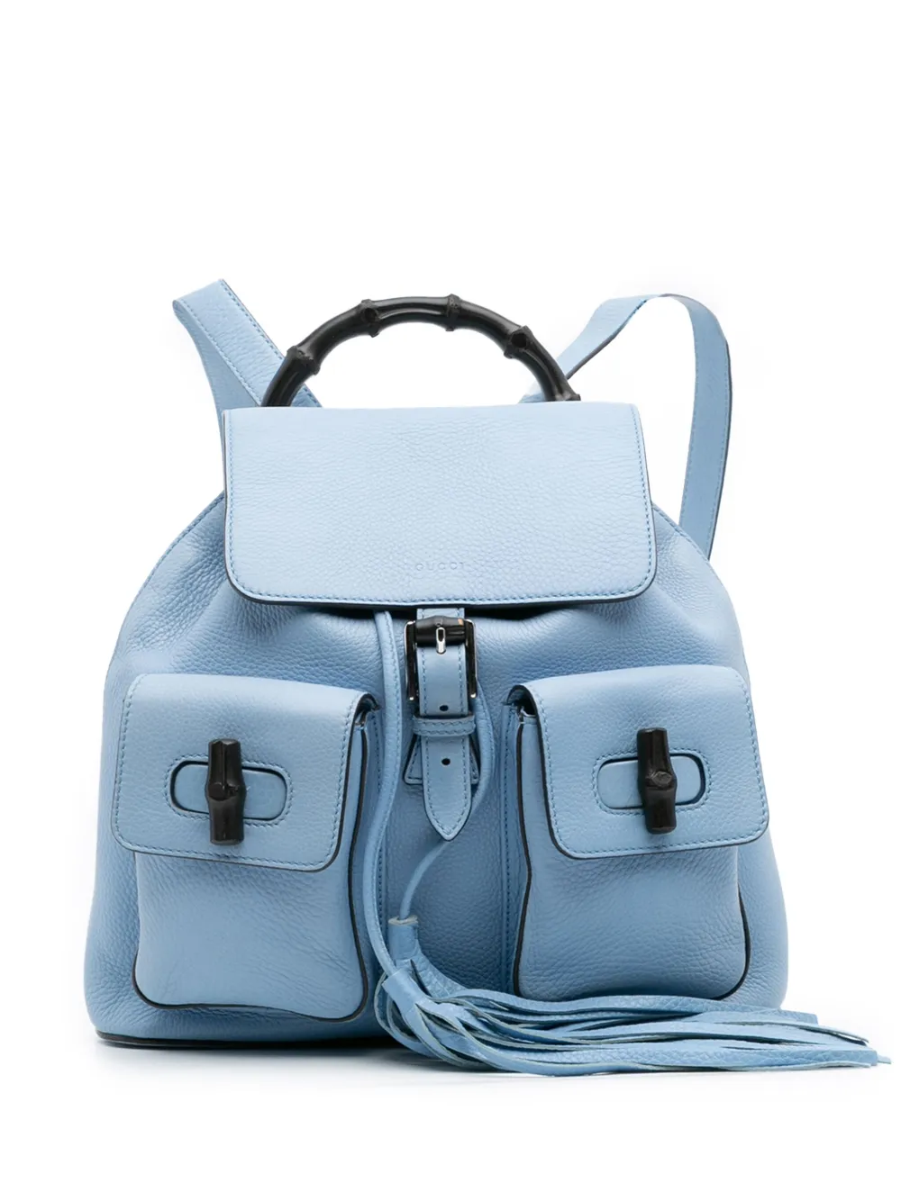 Pre-owned Gucci 2016-2025 Leather Bamboo Tassel Backpack In Blue