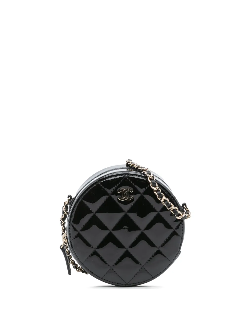 Pre-owned Chanel 2019 Quilted Patent Round As Earth Crossbody Bag In Black