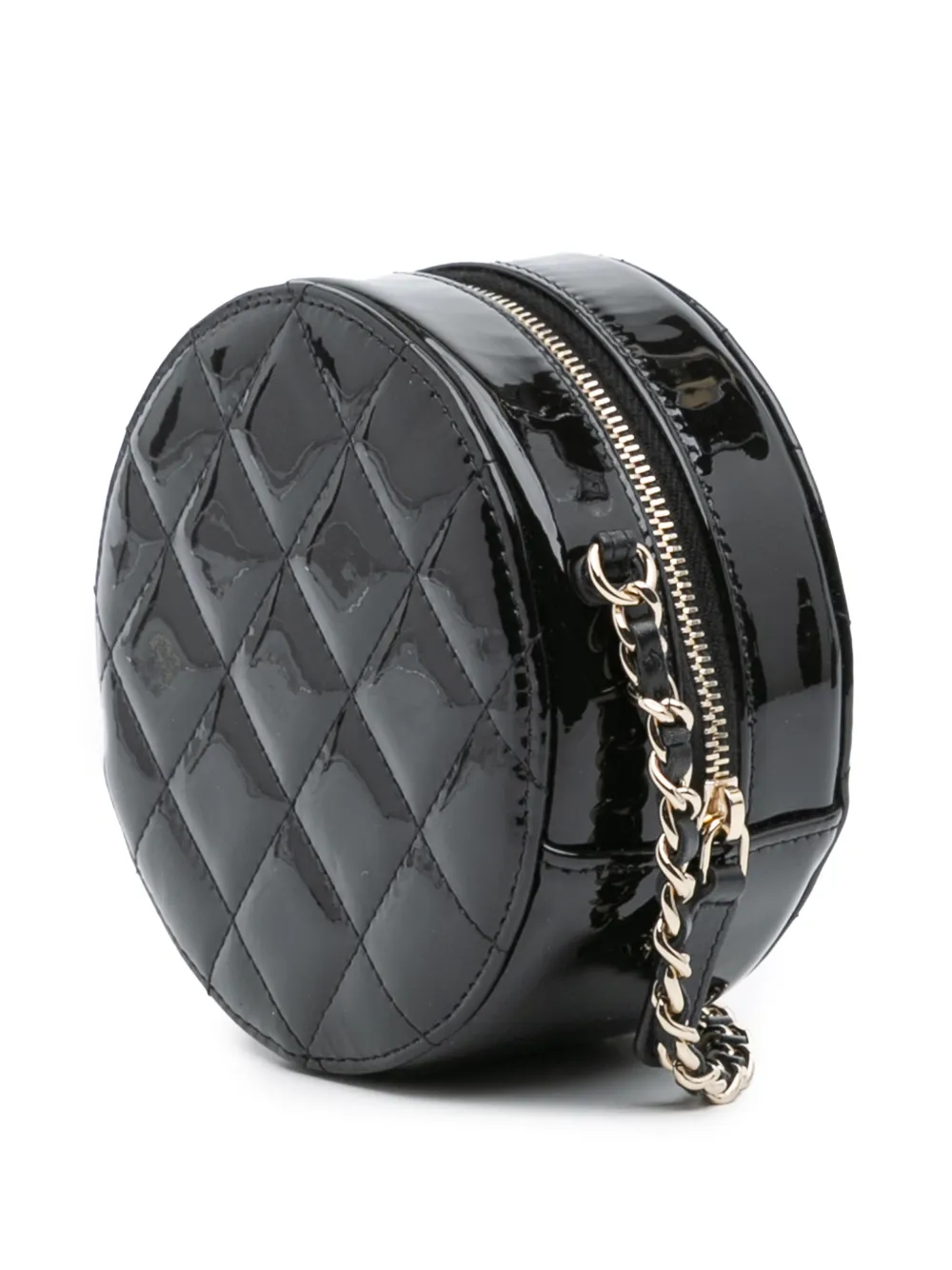 Pre-owned Chanel 2019 Quilted Patent Round As Earth Crossbody Bag In Black