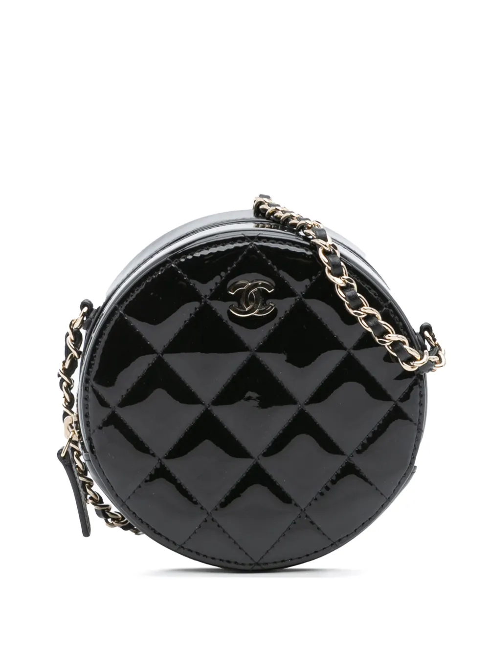 CHANEL Pre-Owned 2019 マトラッセ パテント ラウンド アズ アース ショルダーバッグ - ブラック CHANEL Pre-Owned 2019 マトラッセ パテント ラウンド アズ アース ショルダーバッグ - ブラック