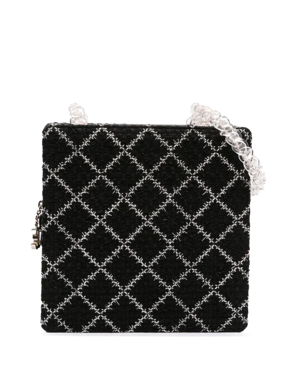 Pre-owned Chanel 2016-2017 Tweed And Resin Zipped Chain Shopping Bag Crossbody Bag In Black