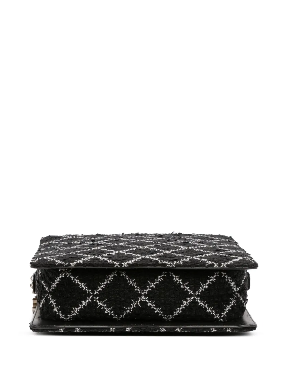 Pre-owned Chanel 2016-2017 Tweed And Resin Zipped Chain Shopping Bag Crossbody Bag In Black