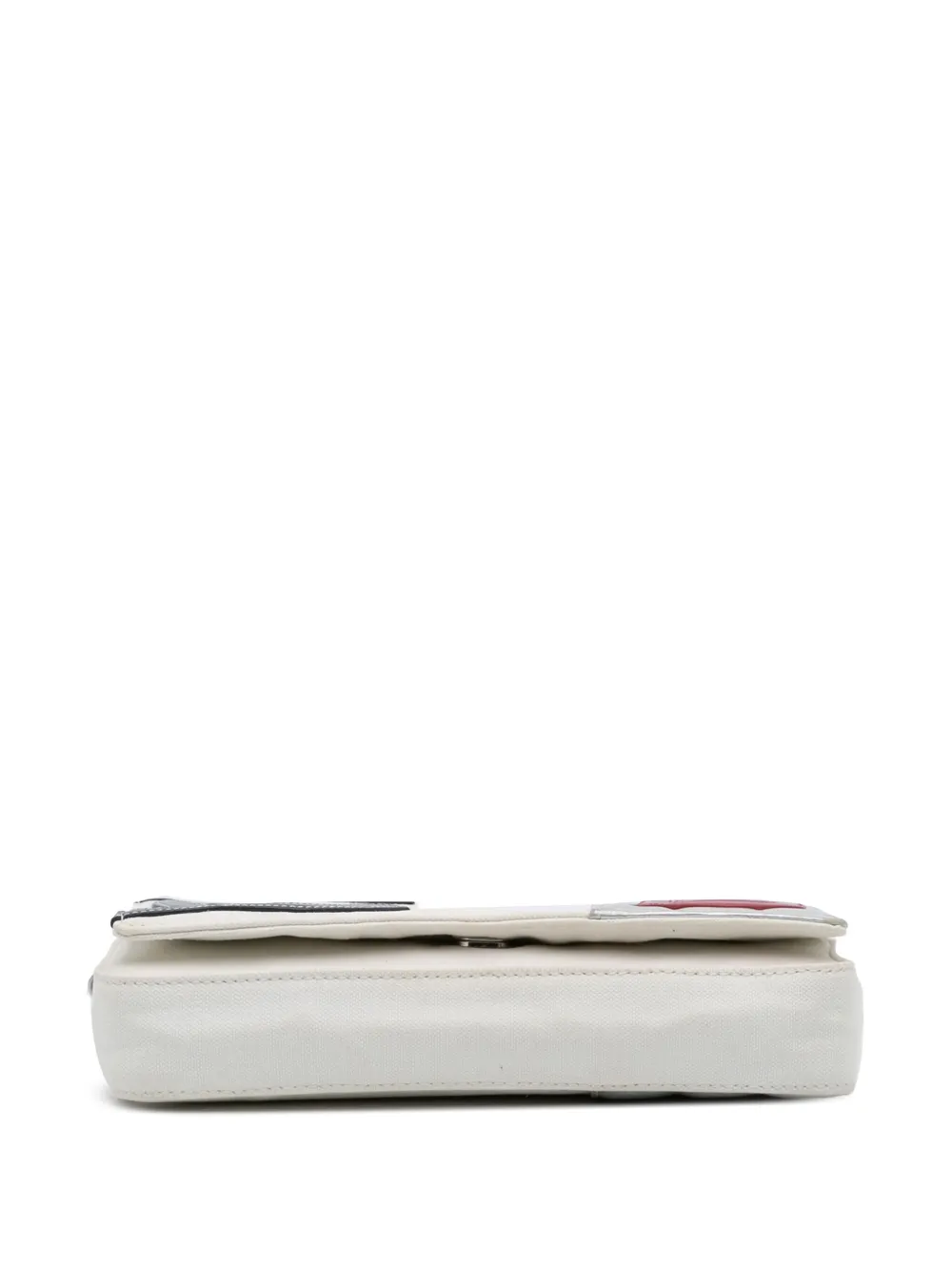Pre-owned Chanel 2002-2003 Cc Canvas And Metallic Lambskin No. 5 Chain Flap Shoulder Bag In White