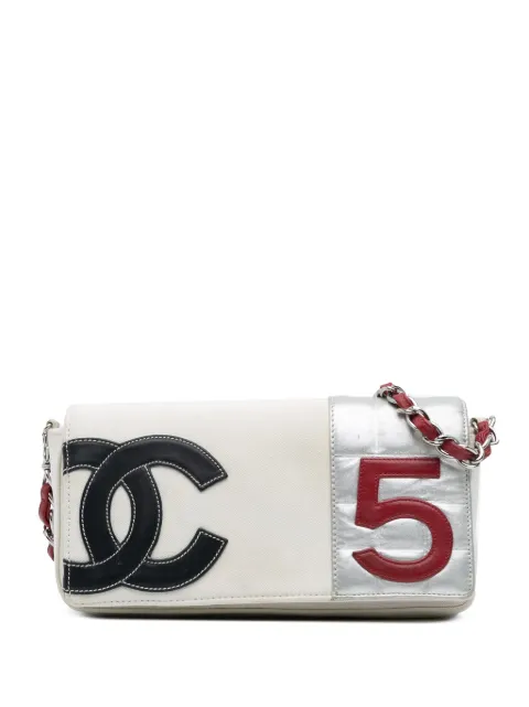 CHANEL Pre-Owned 2002-2003 CC Canvas and Metallic Lambskin No. 5 Chain Flap shoulder bag