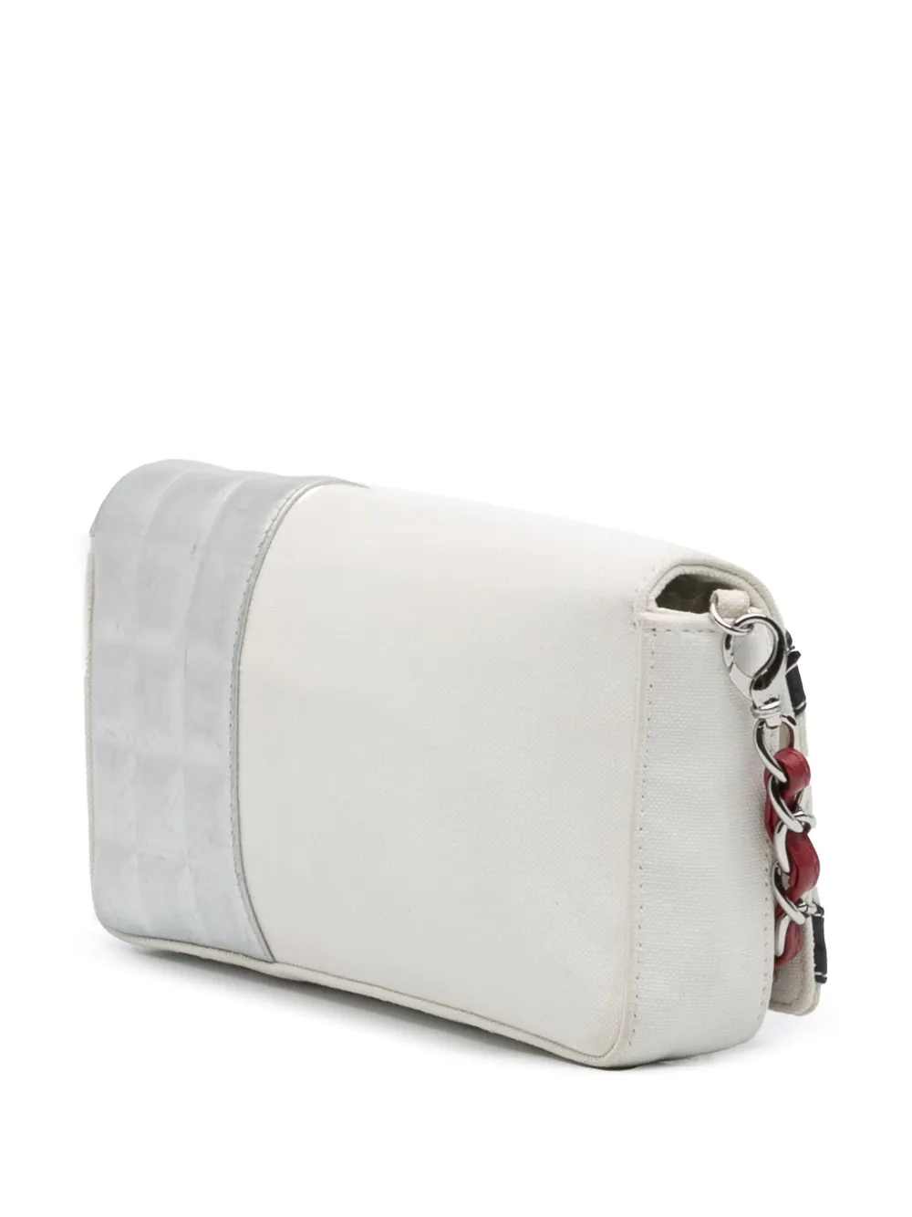 Pre-owned Chanel 2002-2003 Cc Canvas And Metallic Lambskin No. 5 Chain Flap Shoulder Bag In White