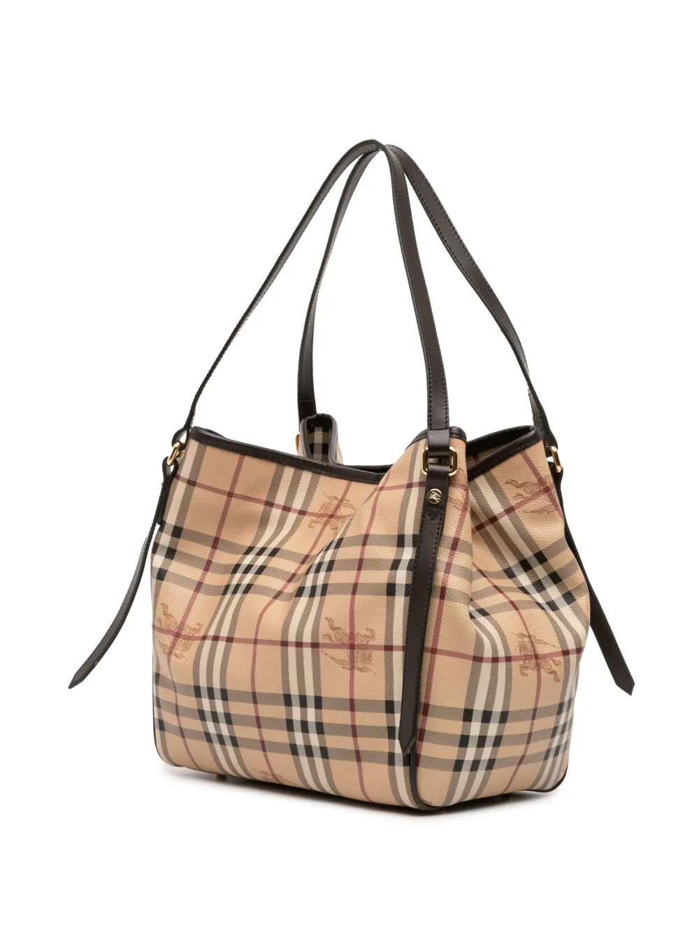 Pre-owned Burberry 2000-2017 Small Haymarket Check Coated Canvas Canterbury Tote Bag In Brown