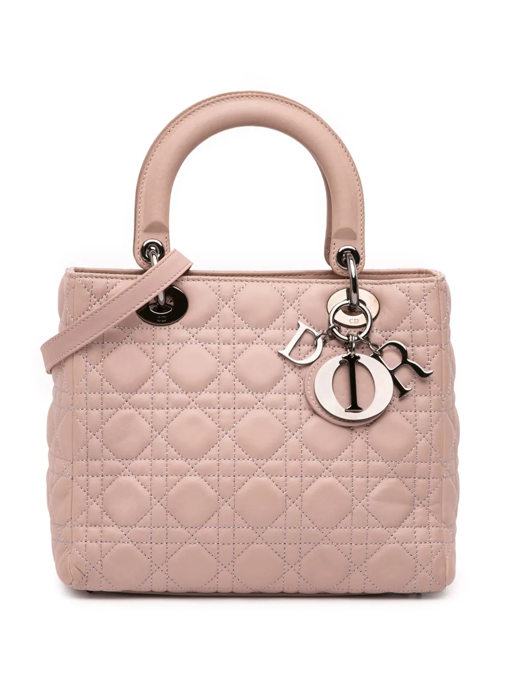 Pre-owned Dior 2011 Medium Lambskin Cannage Lady Satchel In Pink