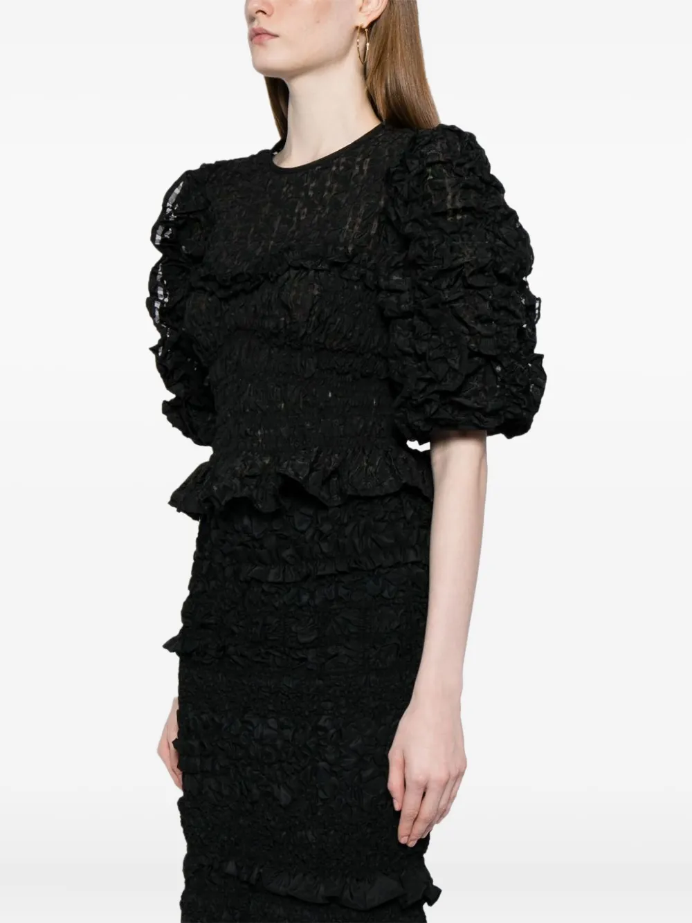 Cecilie Bahnsen Ruffled-detail Organza Top In Black