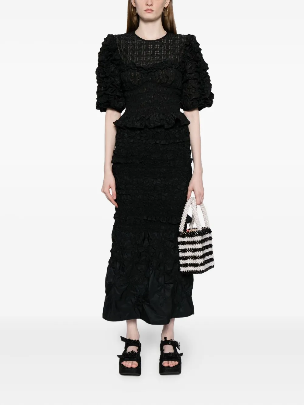 Cecilie Bahnsen ruffled-detail organza top - Zwart