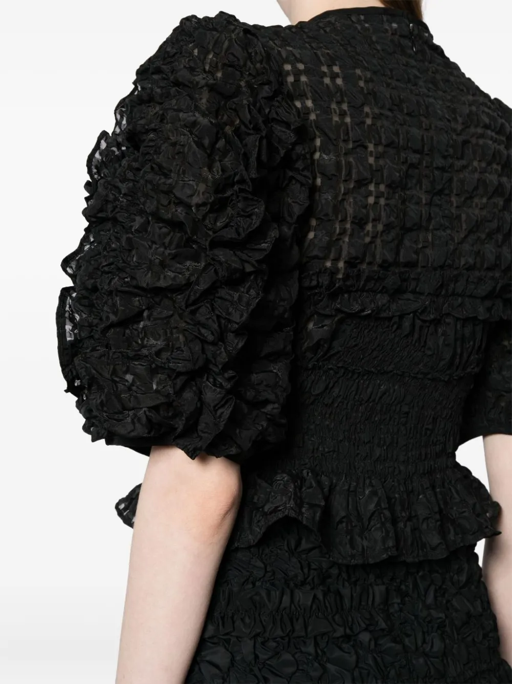 Cecilie Bahnsen Ruffled-detail Organza Top In Black