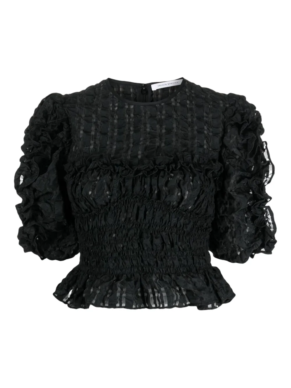 Cecilie Bahnsen Ruffled-detail Organza Top In Black