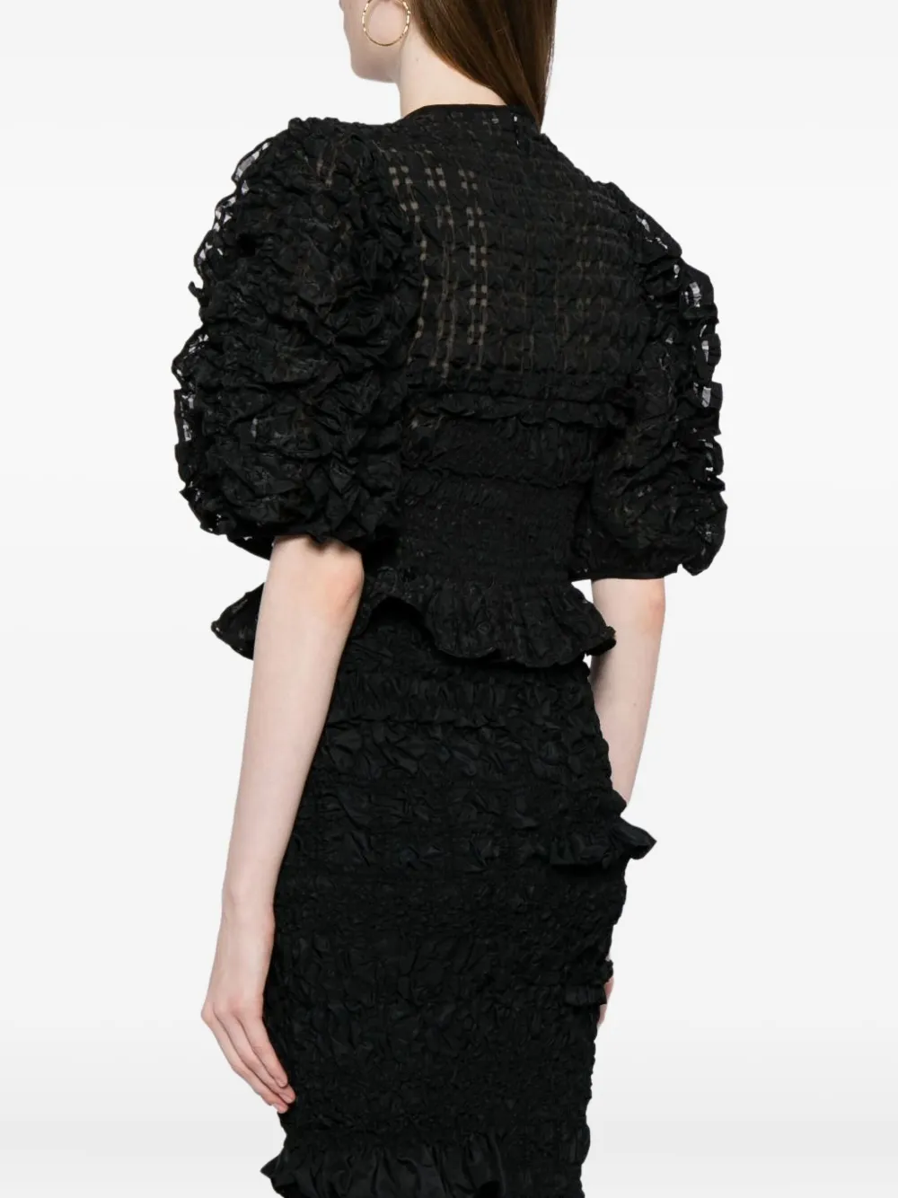 Cecilie Bahnsen Ruffled-detail Organza Top In Black