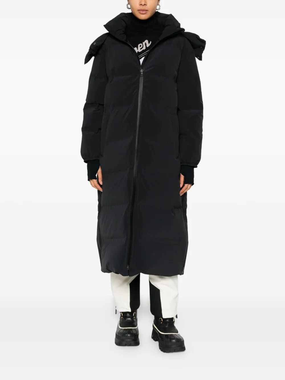 Herno Hooded Zip-up Long Coat In Black