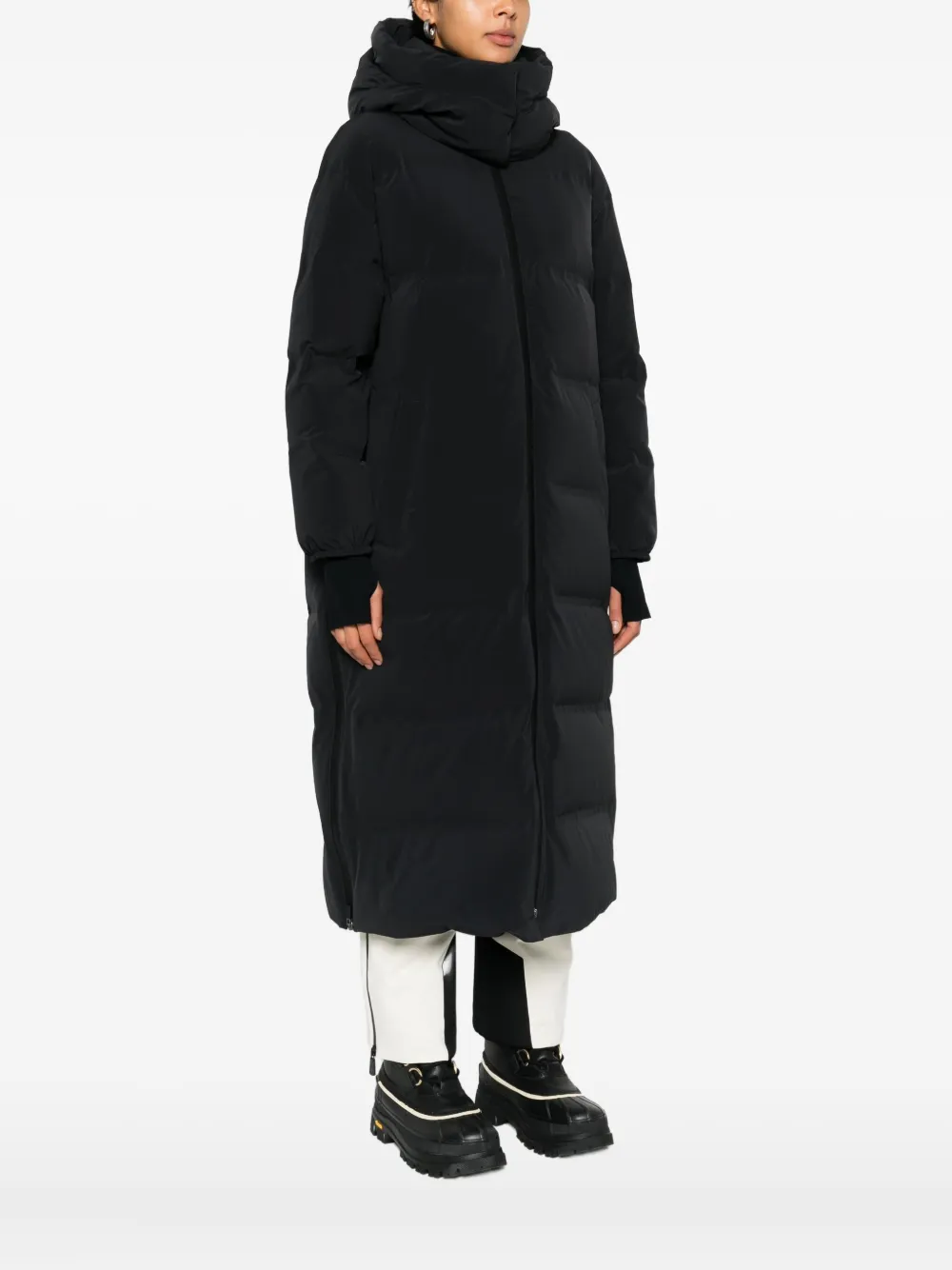 Herno Hooded Zip-up Long Coat In Black