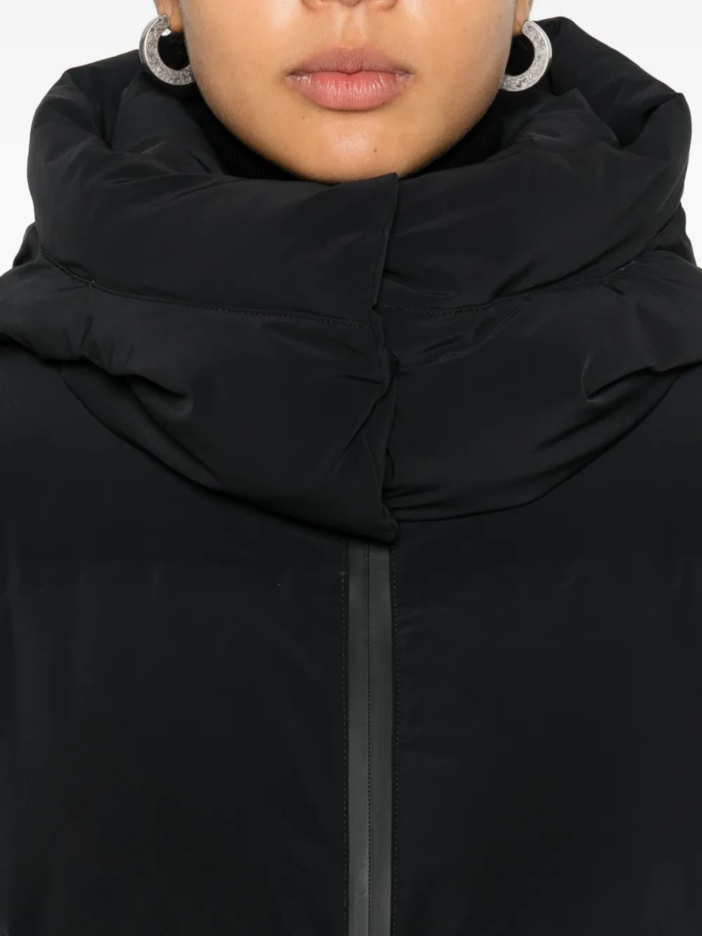Herno Hooded Zip-up Long Coat In Black