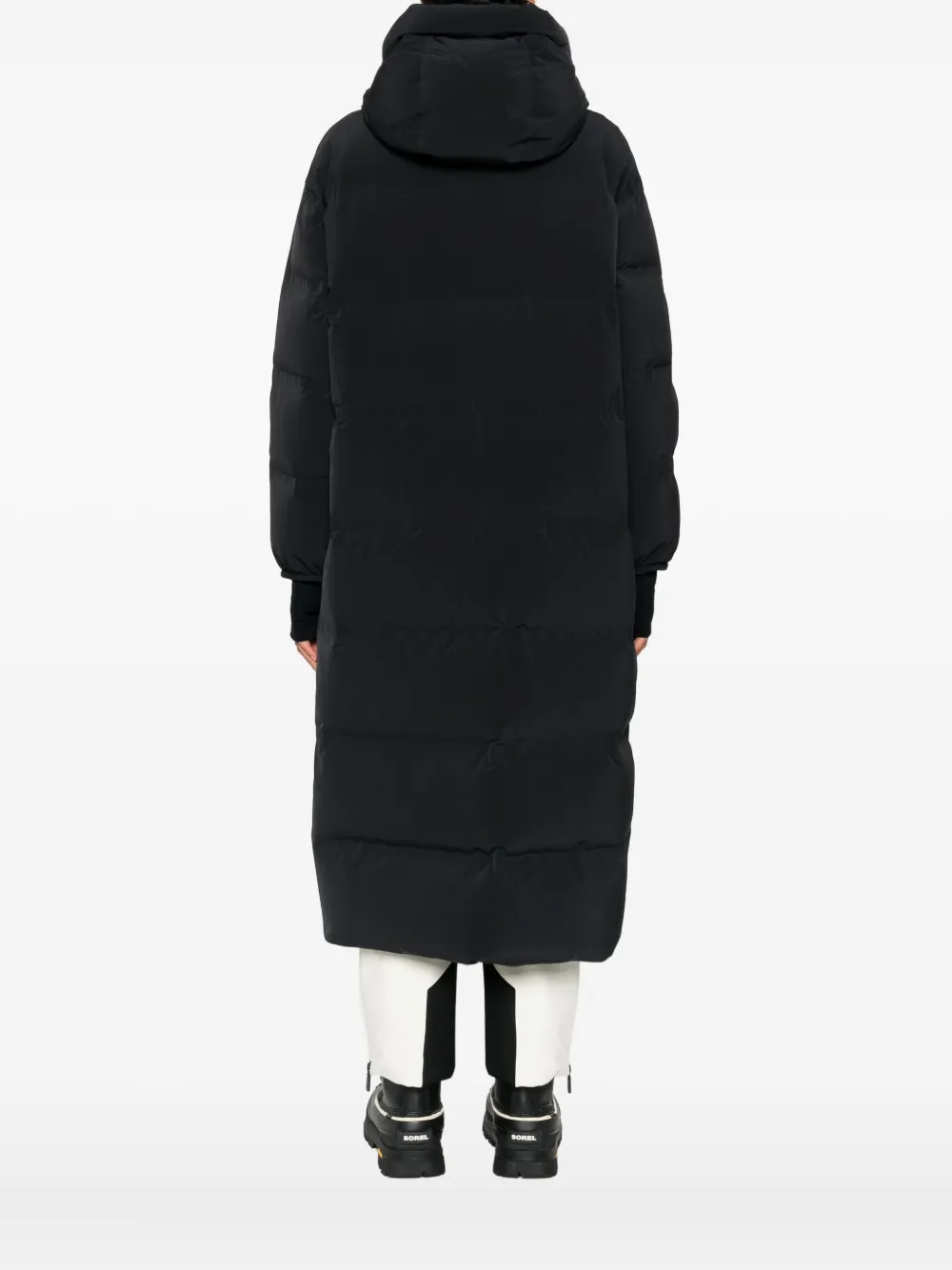 Herno Hooded Zip-up Long Coat In Black