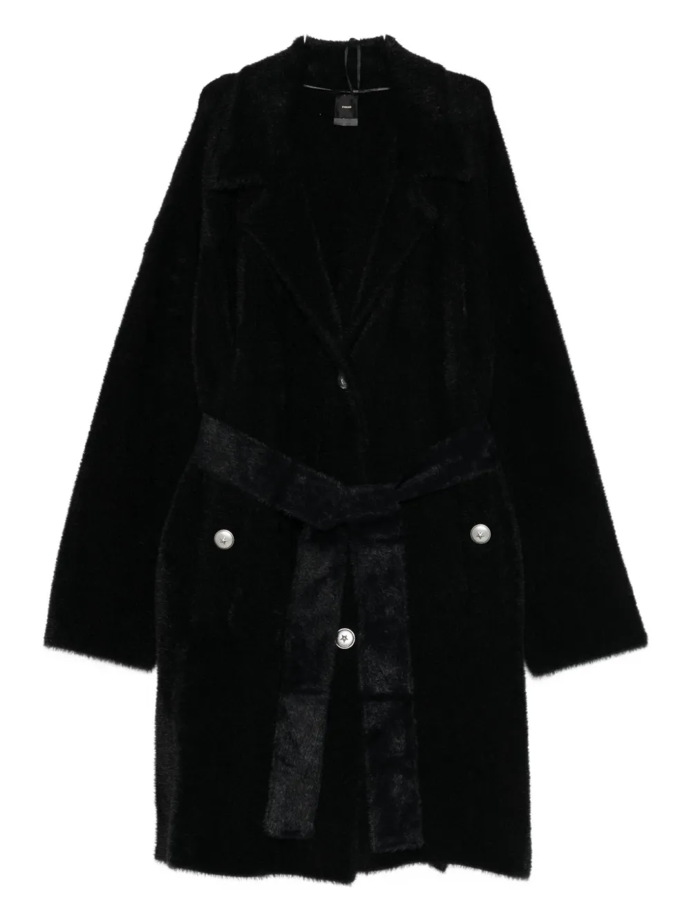Pinko Belted Buttoned Coat In Black