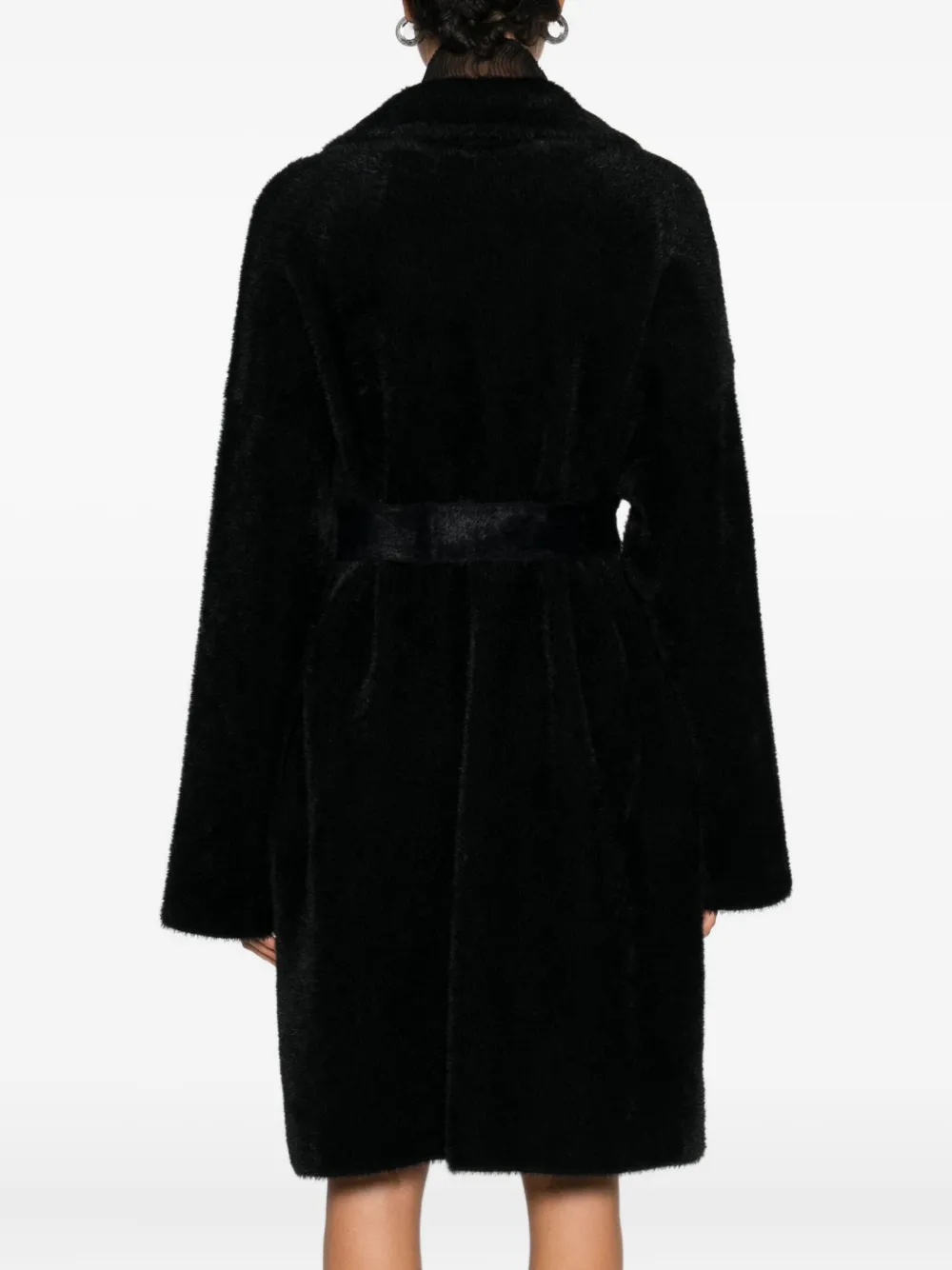 Pinko Belted Buttoned Coat In Black