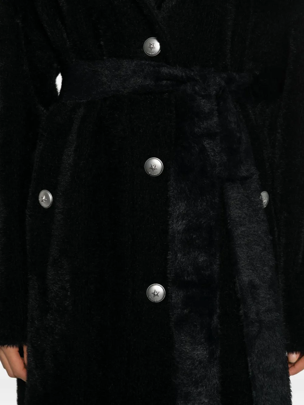 Pinko Belted Buttoned Coat In Black