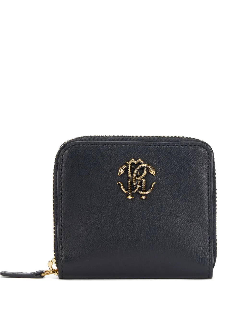 Roberto Cavalli Small Wallet With Mirror Snake Monogram In Black