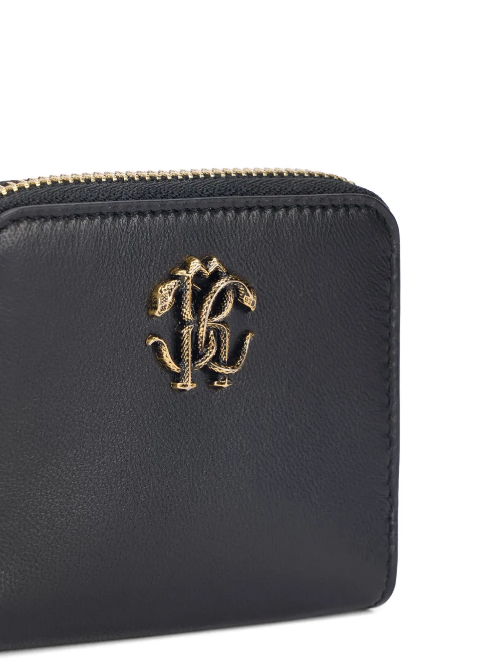 Roberto Cavalli Small Wallet With Mirror Snake Monogram In Black