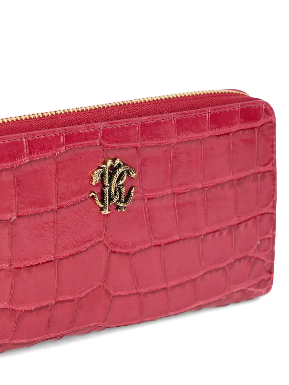 Roberto Cavalli Crocodile-effect Logo Wallet In Pink