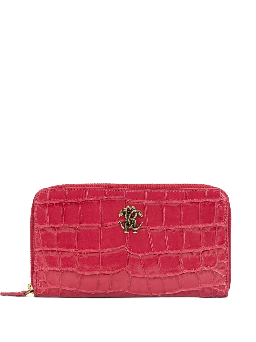 Roberto Cavalli Crocodile-effect Logo Wallet In Pink