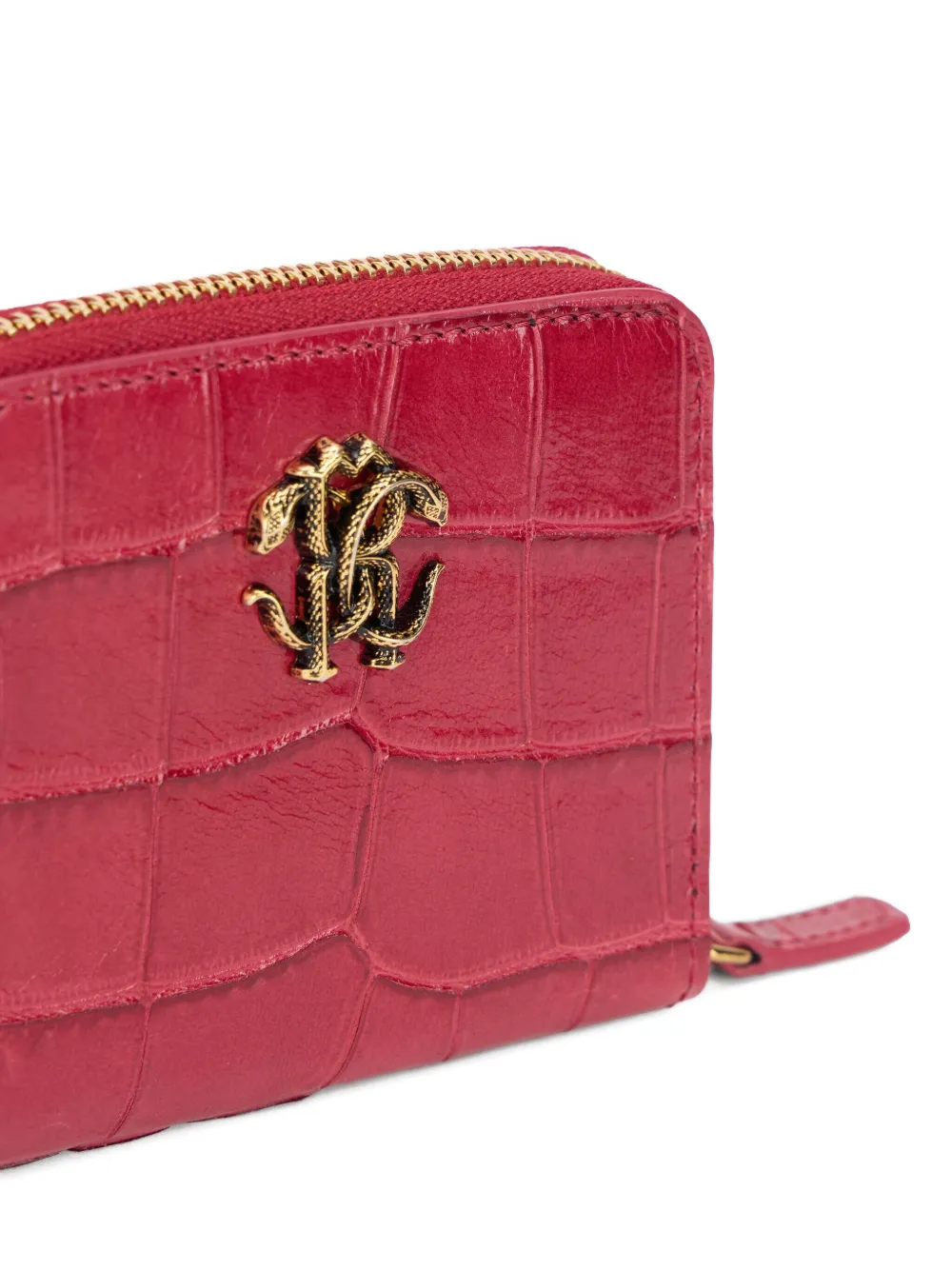 Roberto Cavalli Crocodile-effect Logo Wallet In Red
