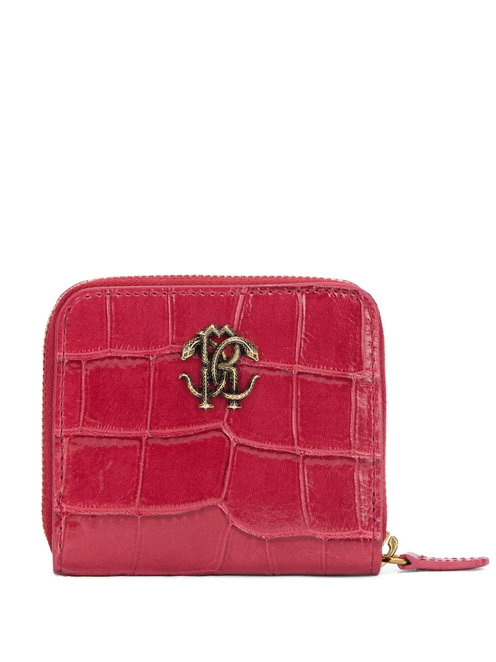 Roberto Cavalli Crocodile-effect Logo Wallet In Red