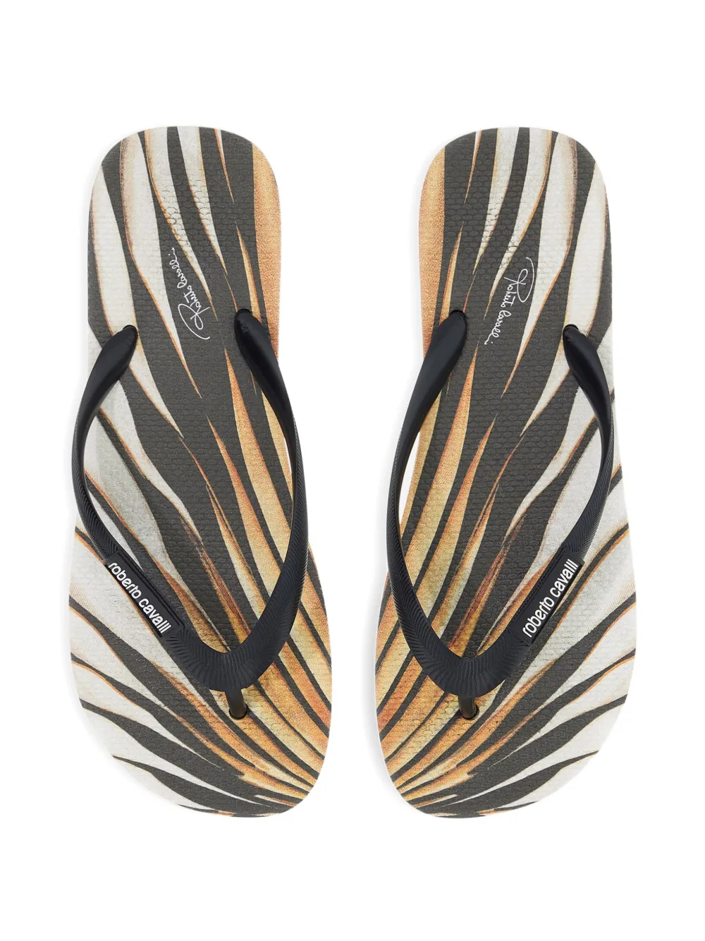 Roberto Cavalli Ray Of Gold teenslippers met print Zwart