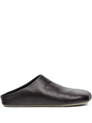 Prada logo-embossed Brushed Leather Slippers | Black | FARFETCH