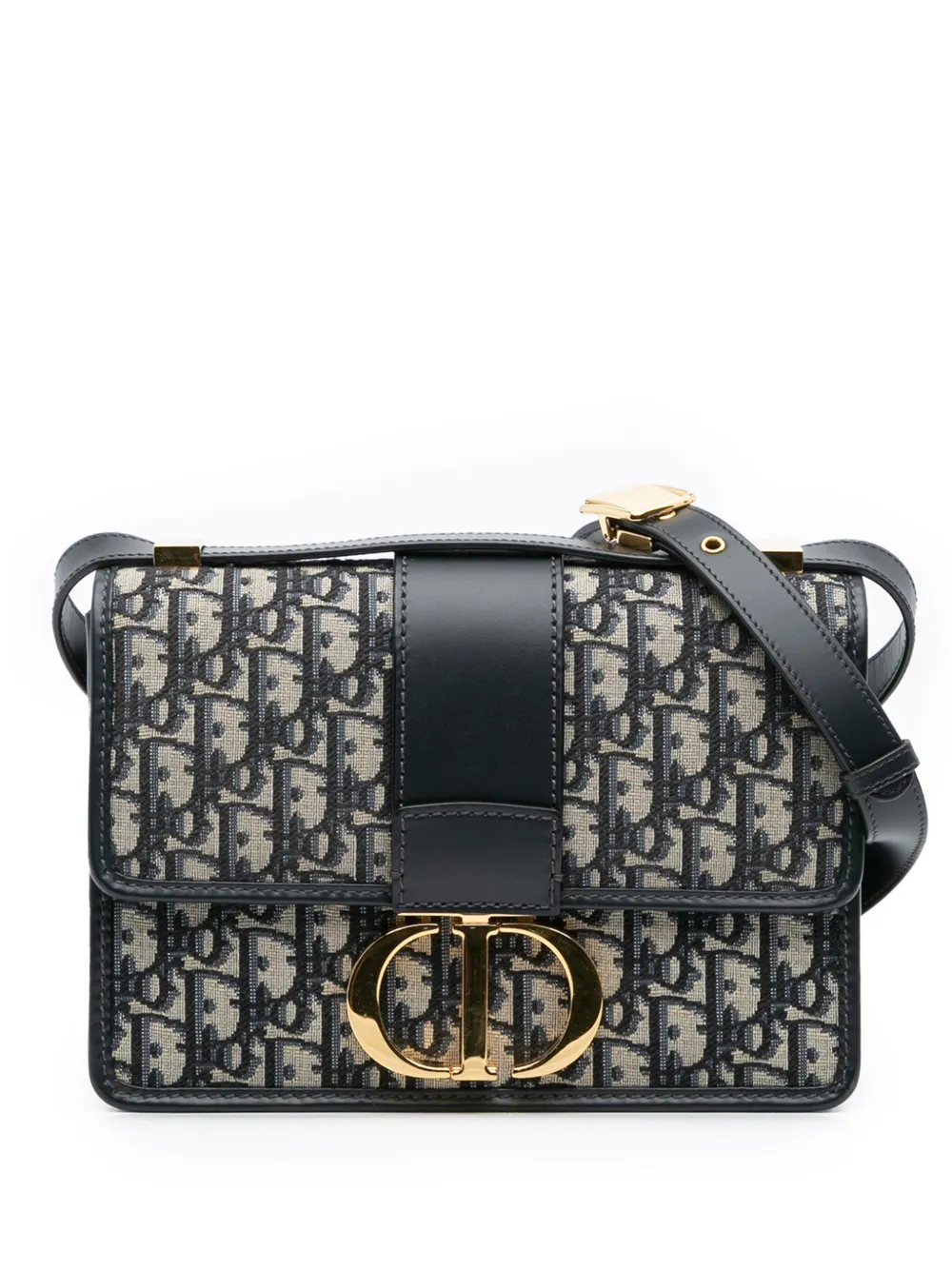 Pre-owned Dior 2022 Oblique Canvas 30 Montaigne Flap Crossbody Bag In Blue